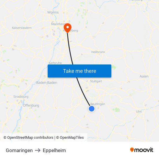 Gomaringen to Eppelheim map
