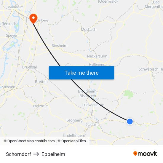 Schorndorf to Eppelheim map