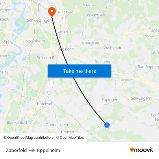 Zaberfeld to Eppelheim map