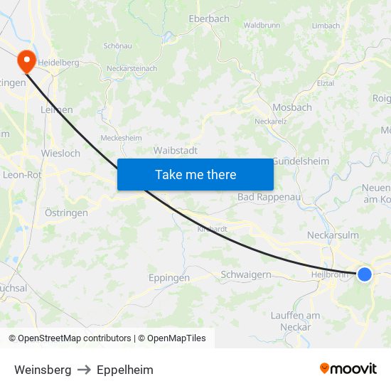 Weinsberg to Eppelheim map