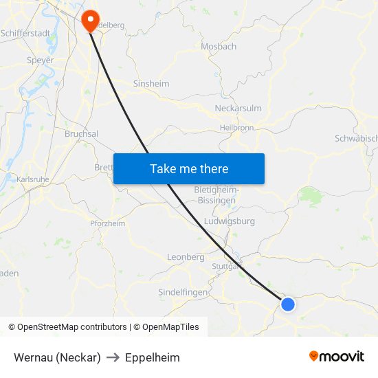 Wernau (Neckar) to Eppelheim map