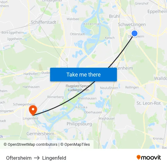 Oftersheim to Lingenfeld map