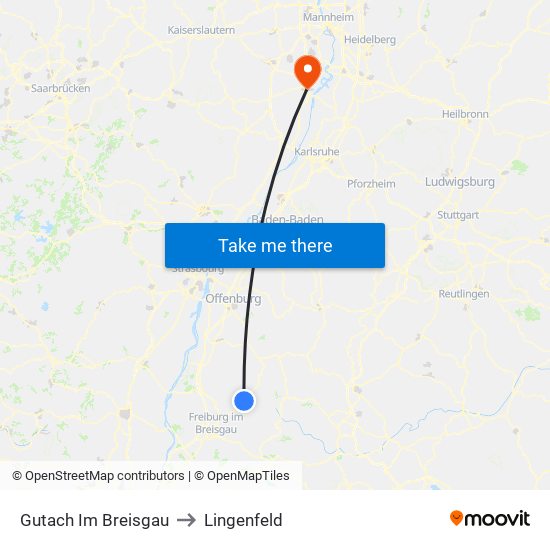 Gutach Im Breisgau to Lingenfeld map