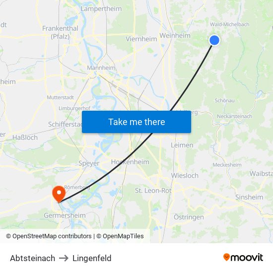 Abtsteinach to Lingenfeld map