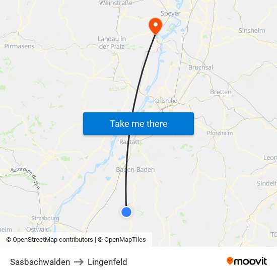 Sasbachwalden to Lingenfeld map