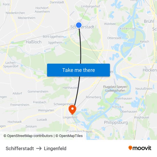 Schifferstadt to Lingenfeld map