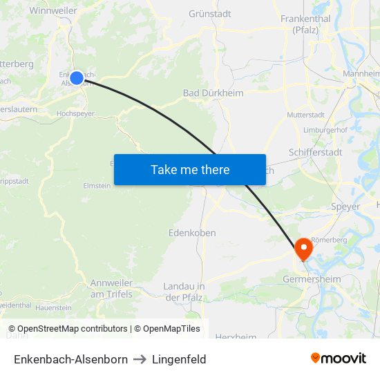 Enkenbach-Alsenborn to Lingenfeld map