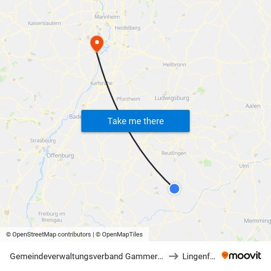 Gemeindeverwaltungsverband Gammertingen to Lingenfeld map