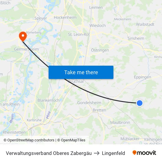 Verwaltungsverband Oberes Zabergäu to Lingenfeld map