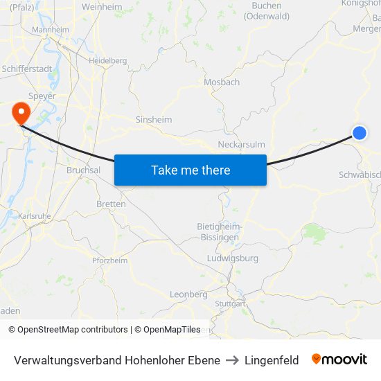 Verwaltungsverband Hohenloher Ebene to Lingenfeld map