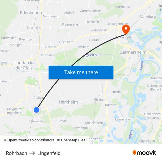 Rohrbach to Lingenfeld map