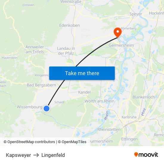 Kapsweyer to Lingenfeld map