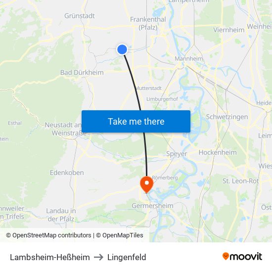 Lambsheim-Heßheim to Lingenfeld map