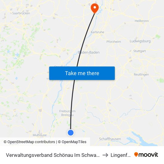 Verwaltungsverband Schönau Im Schwarzwald to Lingenfeld map