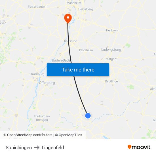 Spaichingen to Lingenfeld map