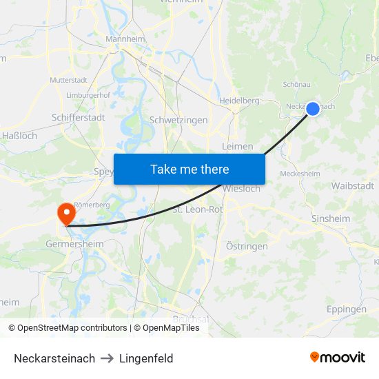 Neckarsteinach to Lingenfeld map