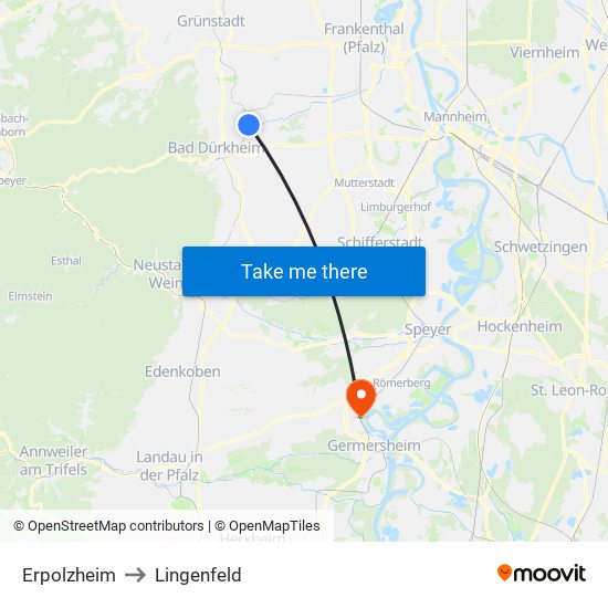 Erpolzheim to Lingenfeld map