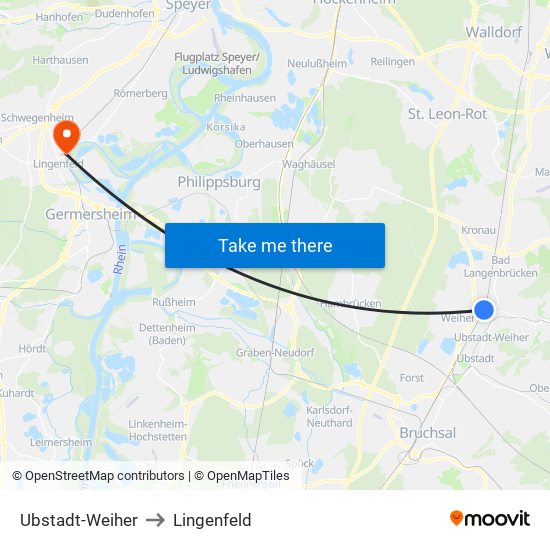 Ubstadt-Weiher to Lingenfeld map