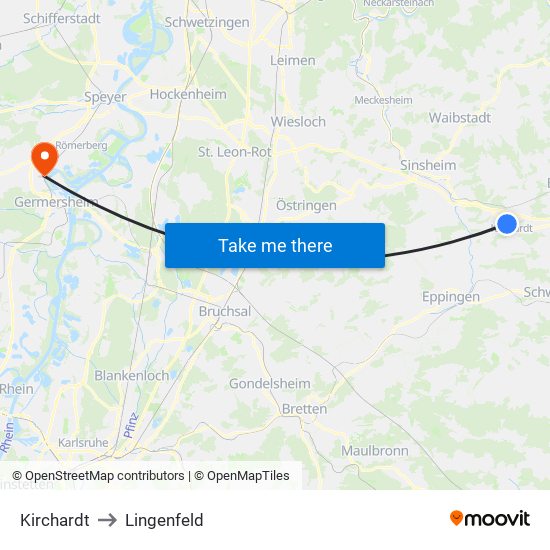 Kirchardt to Lingenfeld map