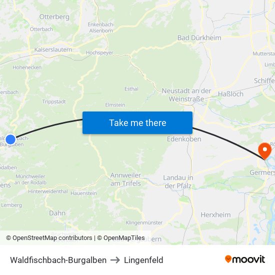 Waldfischbach-Burgalben to Lingenfeld map
