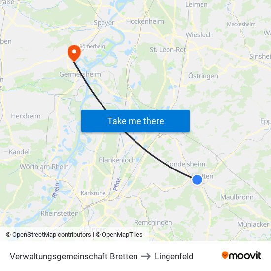 Verwaltungsgemeinschaft Bretten to Lingenfeld map