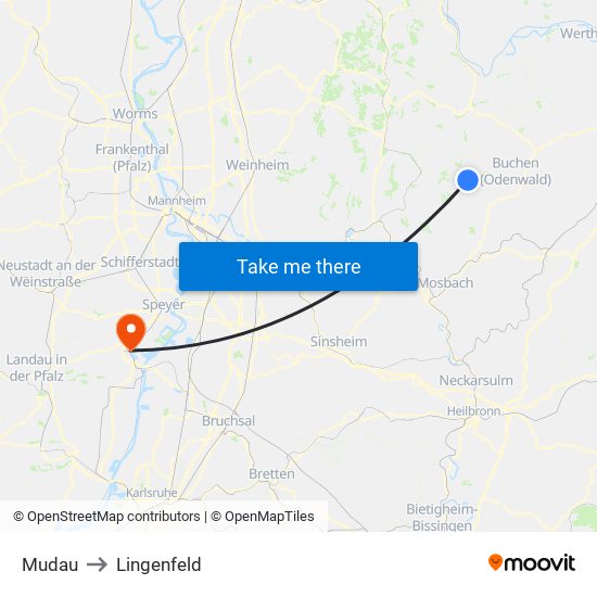 Mudau to Lingenfeld map