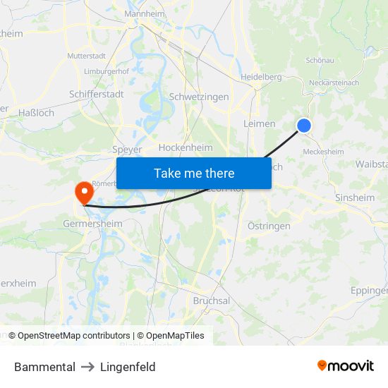 Bammental to Lingenfeld map