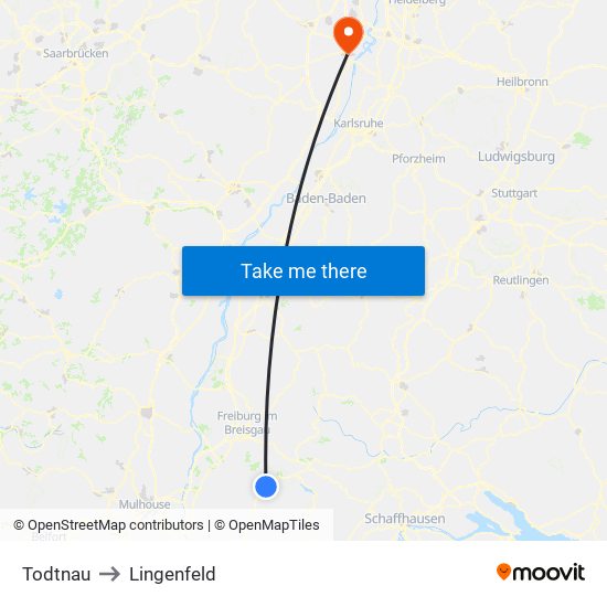 Todtnau to Lingenfeld map