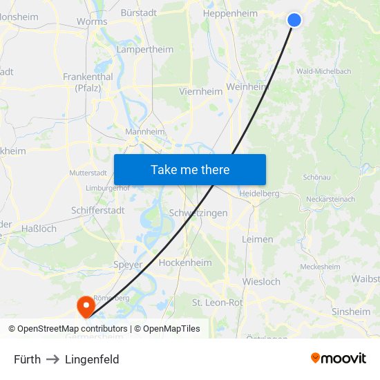 Fürth to Lingenfeld map