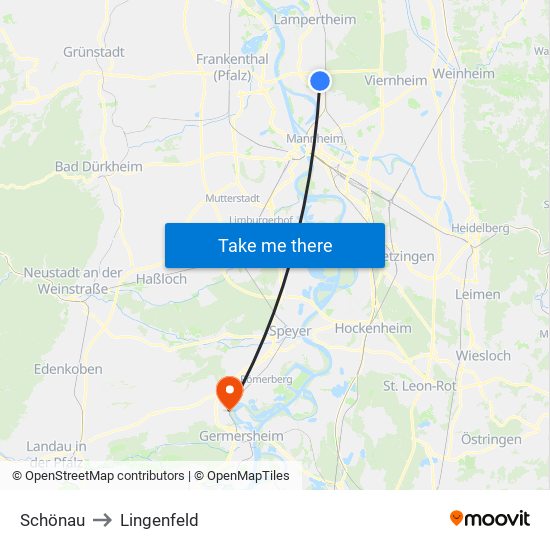 Schönau to Lingenfeld map