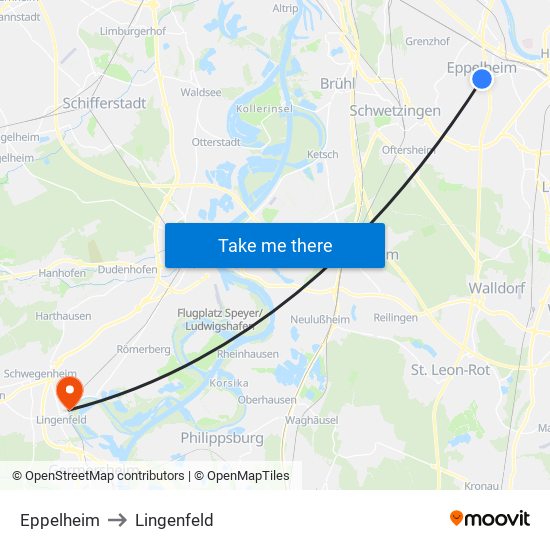 Eppelheim to Lingenfeld map