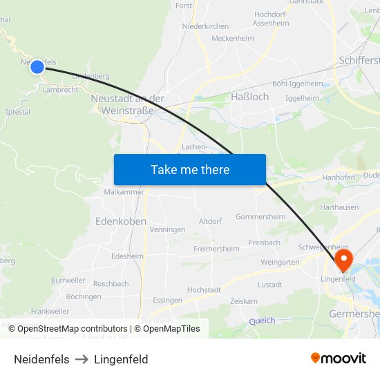 Neidenfels to Lingenfeld map