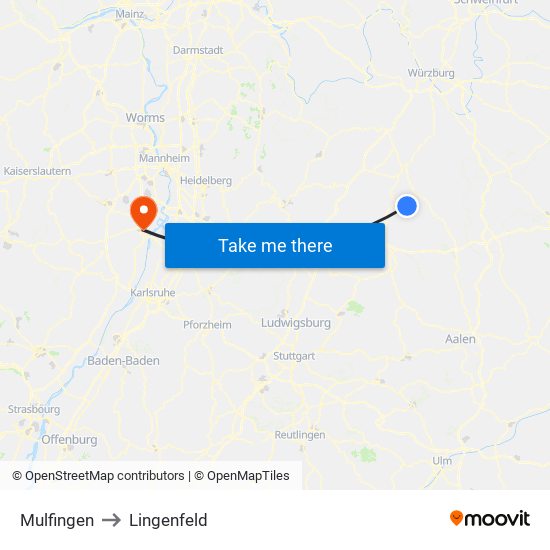 Mulfingen to Lingenfeld map