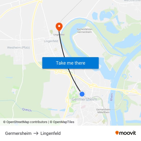 Germersheim to Lingenfeld map