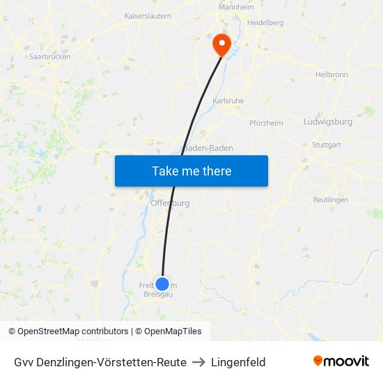 Gvv Denzlingen-Vörstetten-Reute to Lingenfeld map