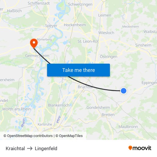 Kraichtal to Lingenfeld map
