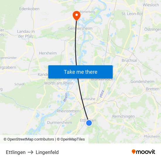 Ettlingen to Lingenfeld map