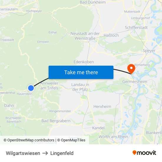 Wilgartswiesen to Lingenfeld map