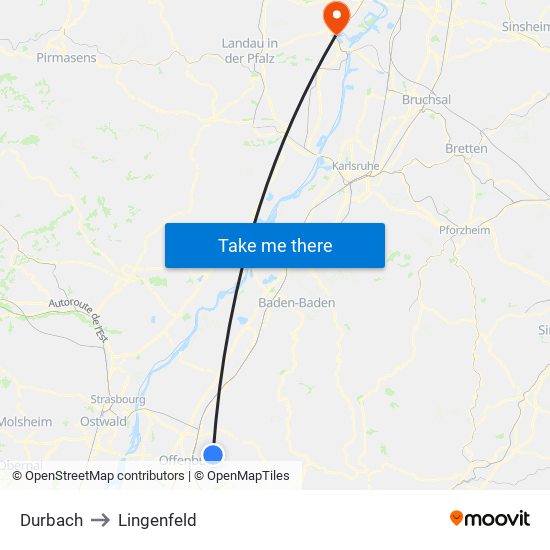 Durbach to Lingenfeld map