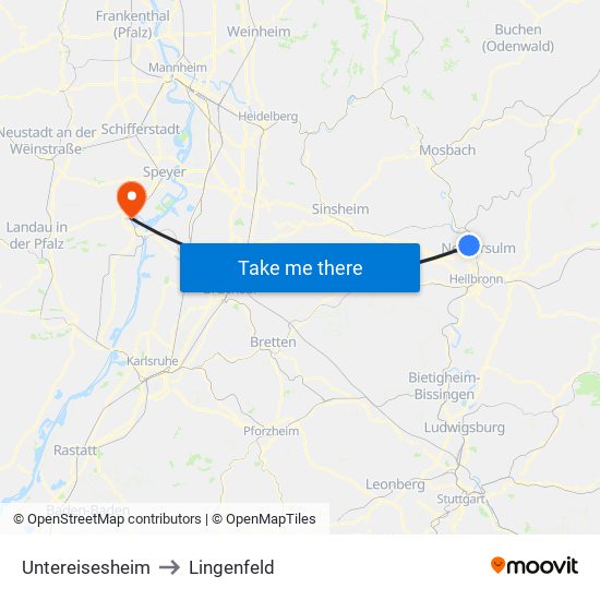 Untereisesheim to Lingenfeld map