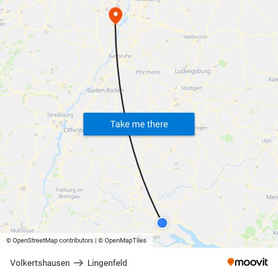 Volkertshausen to Lingenfeld map