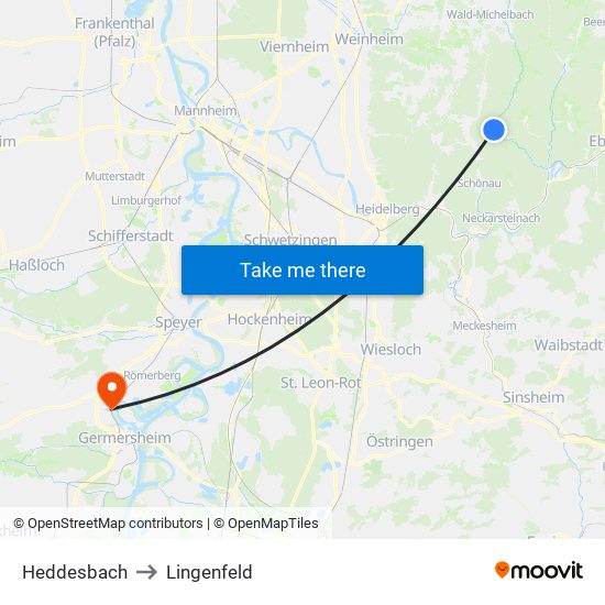 Heddesbach to Lingenfeld map