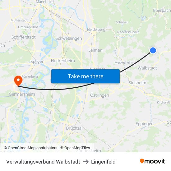 Verwaltungsverband Waibstadt to Lingenfeld map