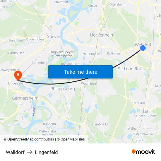 Walldorf to Lingenfeld map