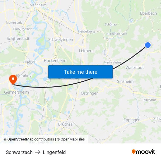 Schwarzach to Lingenfeld map