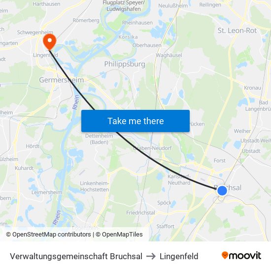 Verwaltungsgemeinschaft Bruchsal to Lingenfeld map