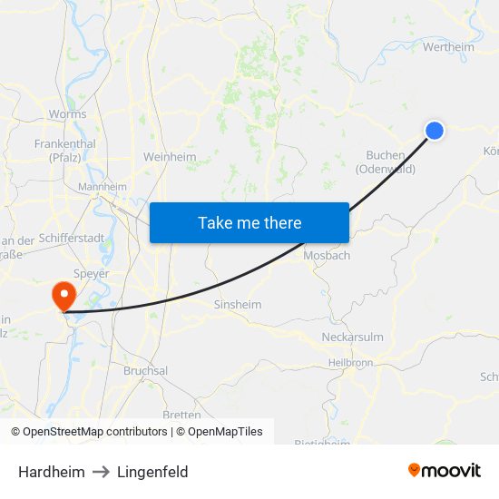 Hardheim to Lingenfeld map