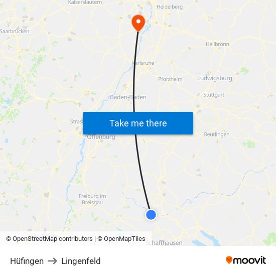 Hüfingen to Lingenfeld map