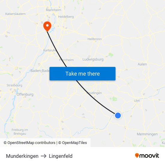 Munderkingen to Lingenfeld map