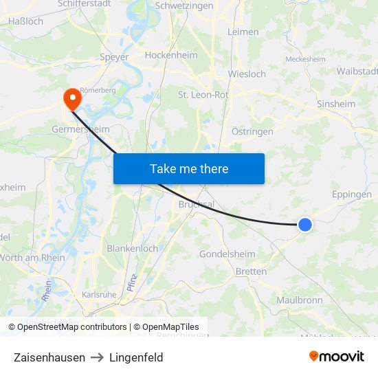 Zaisenhausen to Lingenfeld map
